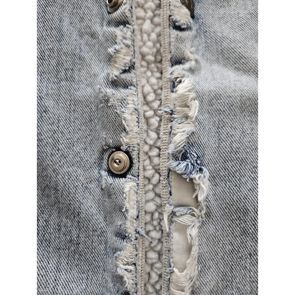 Vtg Levi's Light Wash Denim Sherpa Super Distressed Thrashed Grunge Jacket L - Picture 13 of 16